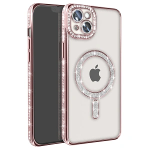 İphone 15 Kılıf Joke Simli Magneticsafe Kılıf - Pembe