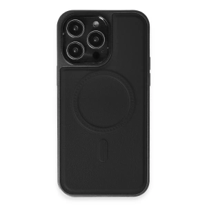 İphone 15 Pro Max Kılıf Ozzi Magsafe Deri Kapak - Siyah