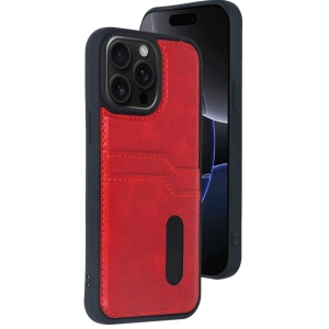 İphone 15 Pro Max Kılıf Sara Kartvizitli Deri Kılıf - Kırmızı
