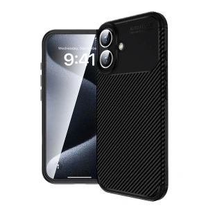 İphone 16 Kılıf Auto Focus Karbon Kapak - Siyah