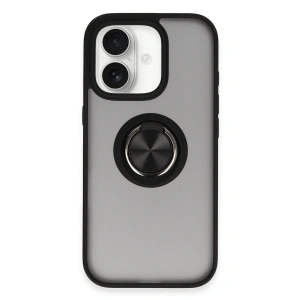 İphone 16 Kılıf Montreal Yüzüklü Silikon Kapak - Siyah