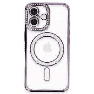 İphone 16 Plus Kılıf Joke Simli Magneticsafe Kılıf - Derin Mor