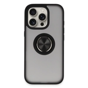 İphone 16 Pro Kılıf Montreal Yüzüklü Silikon Kapak - Siyah