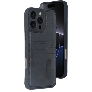 İphone 16 Pro Kılıf Sara Kartvizitli Deri Kılıf - Siyah