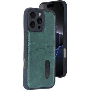 İphone 16 Pro Max Kılıf Sara Kartvizitli Deri Kılıf - Koyu Yeşil