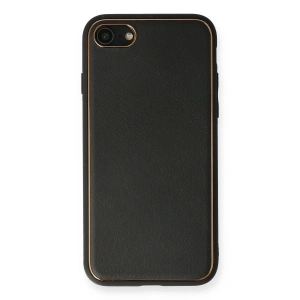 İphone 7 Kılıf Coco Deri Silikon Kapak - Siyah