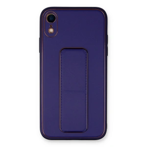 İphone Xr Kılıf Coco Deri Standlı Kapak - Mor