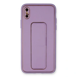 İphone Xs Max Kılıf Coco Deri Standlı Kapak - Koyu Lila