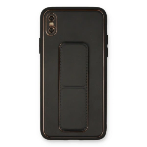 İphone Xs Max Kılıf Coco Deri Standlı Kapak - Siyah