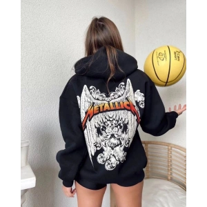 Kadın 2 İplik METALLICA Baskılı Kapüşonlu Hoodie Sweatshirt - Siyah