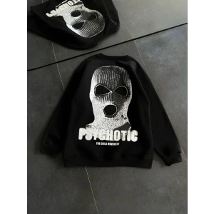 Kadın 3 iplik Kışlık Bisiklet Yaka Baskılı SweatShirt - Siyah
