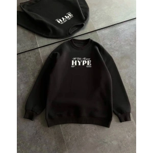 Kadın 3 İplik Pamuklu Bisiklet Yaka Baskılı SweatShirt - Siyah