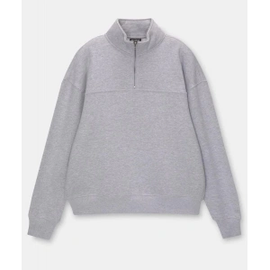 Kadın 3 İplik Pamuklu Oversize Yarım Fermuarlı Yakalı Basic Sweatshirt - Gri