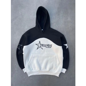 Kadın 3 İplik Pamuklu Parçalı Nakış İşlemelı Kapüşonlu SweatShirt Hoodie - Siyah