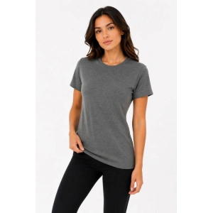 Kadın Basic Tişört Bisiklet Yaka Kısa Kol Günlük Yazlık Slim fit T-Shirt - Antrasit