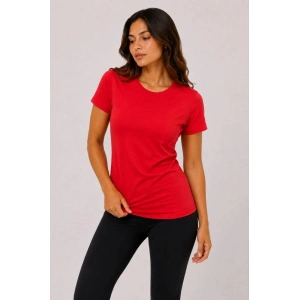 Kadın Basic Tişört Bisiklet Yaka Kısa Kol Günlük Yazlık Slim fit T-Shirt - Kırmızı