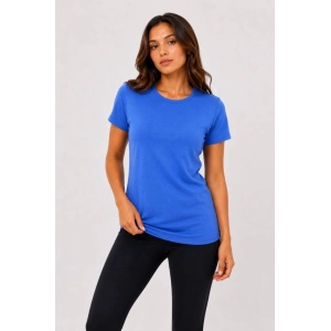 Kadın Basic Tişört Bisiklet Yaka Kısa Kol Günlük Yazlık Slim fit T-Shirt - Mavi