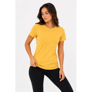 Kadın Basic Tişört Bisiklet Yaka Kısa Kol Günlük Yazlık Slim fit T-Shirt - Sarı