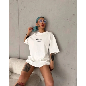Kadın Baskılı Kısa kol Oversize T-Shirt - Beyaz