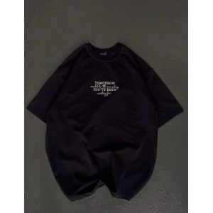 Kadın Baskılı T-Shirt Kısa Kol Bisiklet Yaka Oversize Rahat Kalıp Günlük Tişört   - Siyah