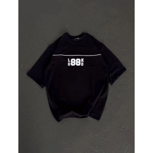 Kadın Baskılı T-Shirt Kısa Kol Bisiklet Yaka Oversize Rahat Kalıp Günlük Tişört   - Siyah