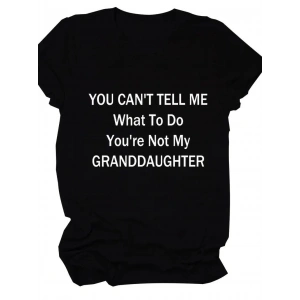 Kadın Baskılı Tişört Kısa Kol Bisiklet Yaka T-shirt - Siyah