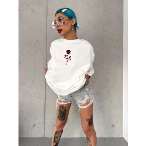 kadın Bisiklet Yaka Baskılı Oversize Kısa kol  T-Shirt - Beyaz