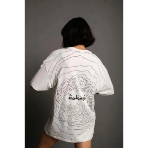 Kadın Bisiklet Yakalı Sırt Baskılı  Kısa kol Oversize T-Shirt - Beyaz
