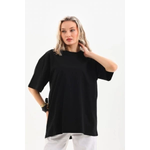 Kadın Düz  Kısa kol Penye T-shirt - Siyah