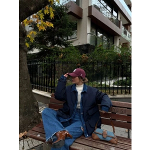 Kadın Jeans Detaylı Cıtcıtlı Ceket Mont - Lacivert