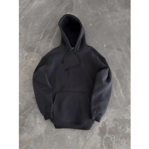 Kadın Kapüşonlu Kanguru Cepli 3 İplik Pamuklu Oversize Hoodie Sweatshirt - Füme