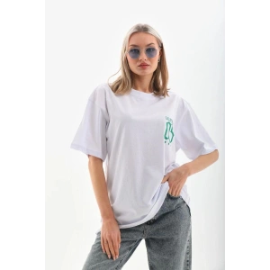 Kadın Kısa kol Oversize Baskılı T-Shirt - Beyaz