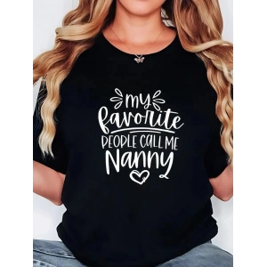 Kadın Kısa Kol Yazlık Tişört Bisiklet Yaka Baskılı Oversize T-Shirt - Siyah