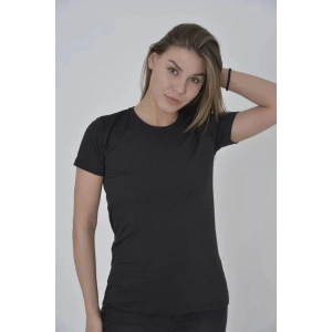 Kadın Omuz Fileli T-Shirt Kısa Kol Bisiklet Yaka Slimfit Tişört  - Siyah