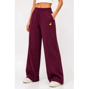 Kadın Osy Modal Yumuşak Dokulu Cima Dikişli Nakışlı Cepli Oversize Bol Paça Eşofman Altı - Bordo