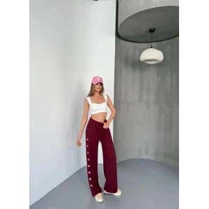 Kadın Osy Modal Yumuşak Dokulu Nakışlı Rahat Bol Paça Eşofman Pantolon - Bordo