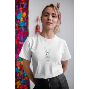Kadın Özel Baskılı Modern Fit %100 Pamuk Bisiklet Yaka T-Shirt