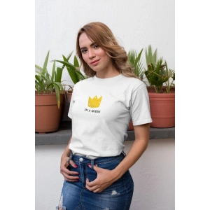 Kadın Özel Baskılı Modern Fit %100 Pamuk Bisiklet Yaka T-Shirt
