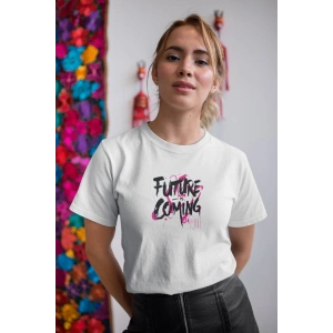 Kadın Özel Baskılı Modern Fit %100 Pamuk Bisiklet Yaka T-Shirt