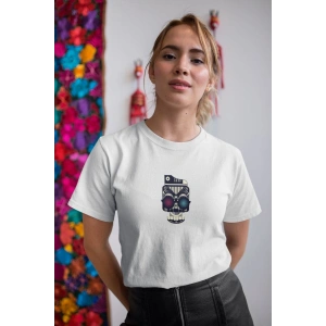 Kadın Özel Baskılı Modern Fit %100 Pamuk Bisiklet Yaka T-Shirt