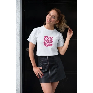 Kadın Özel Baskılı Modern Fit %100 Pamuk Bisiklet Yaka T-Shirt