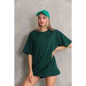 Kadın Regular Fit Tişört Bisiklet Yaka Yazlık Kısa Kol Basıc T-Shirt - Yeşil