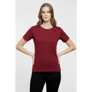 Kadın T-Shirt Bisiklet Yaka Slim Fit Likralı Tişört Yazlık Basic Body - Bordo