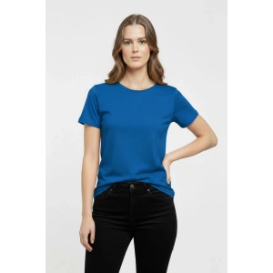 Kadın T-Shirt Bisiklet Yaka Slim Fit Likralı Tişört Yazlık Basic Body - İndigo