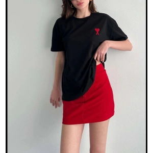 Kadın Tişört Bisiklet Yaka Baskılı Oversize Kısa Kol T-Shirt - Siyah
