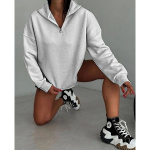 Kadın Yarım Fermuarlı Üç İplik Sweatshirt - Gri