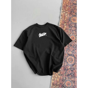 Kadın Yazlık Bisiklet Yaka Baskılı Regular Fit Tişört Kısa Kol T-Shirt - Siyah