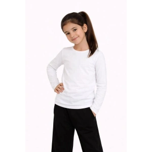 Kız Çocuk Basic Uzun Kollu Tişört Okul Günlük Rahat T-Shirt - Beyaz