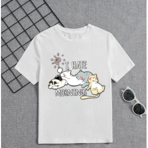 Kız Çocuk Bisiklet Yaka Baskılı T-Shirt - Beyaz