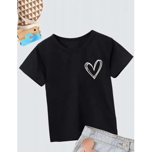Kız Çocuk Bisiklet Yaka Baskılı T-Shirt - Siyah